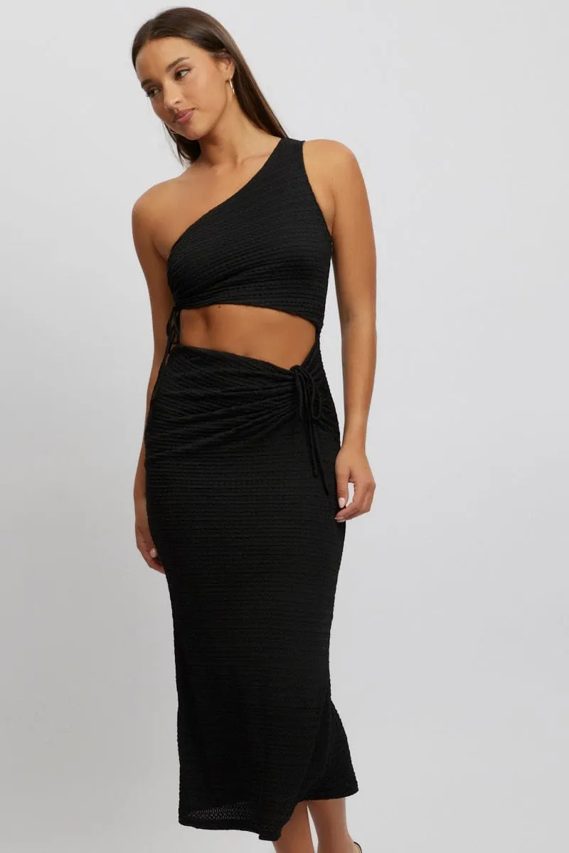 Black Bodycon Dress One Shoulder Maxi Cozy Layer Fashionable Skirt