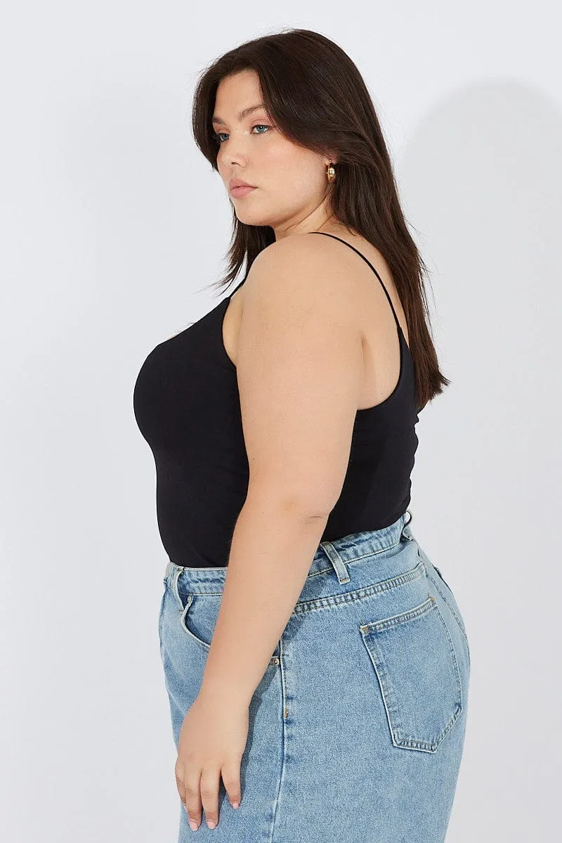 Black Singlet Top Scoop Neck Supersoft Placket Closure Bio Glow