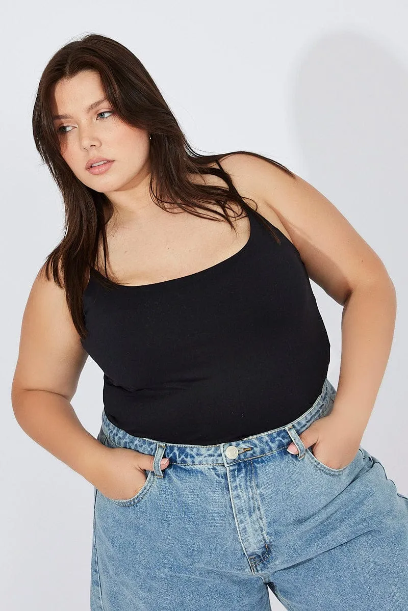Black Singlet Top Scoop Neck Supersoft Denim Cool Inner Glow