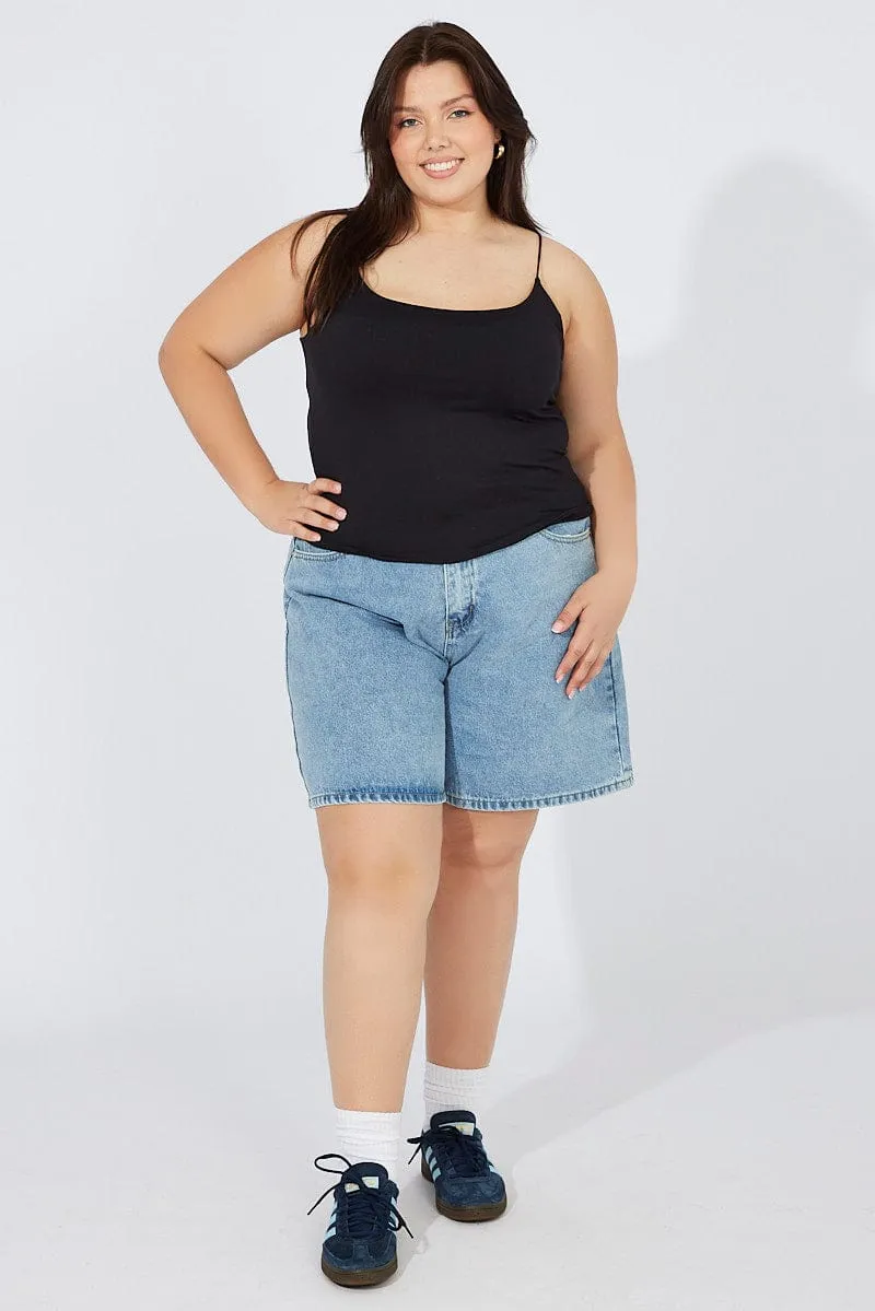Black Singlet Top Scoop Neck Supersoft Sharp Cut