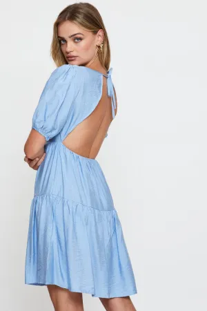 HypoallergenicTextile Cozy Pajamas Blue Fit And Flare Dress Short Sleeve Open Back