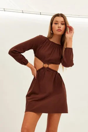 Warm Pants Brown Ring Detail Linen Dress