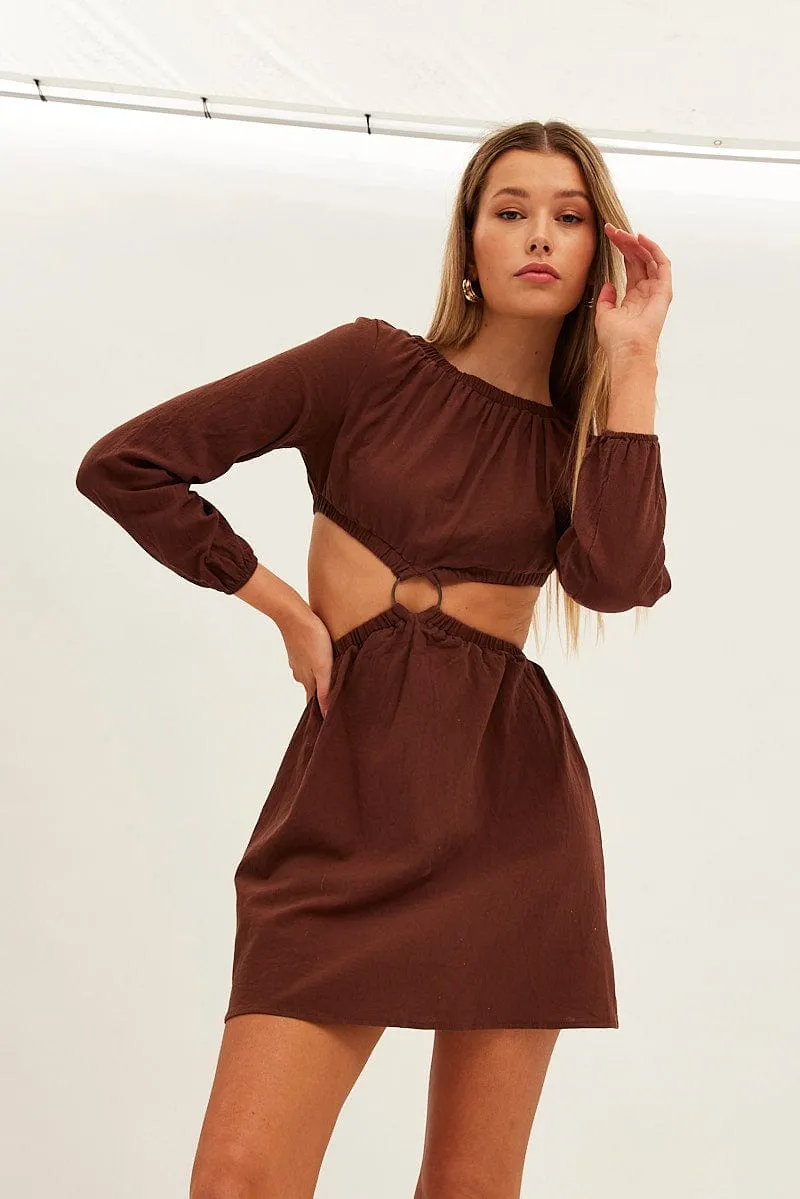 Warm Pants Brown Ring Detail Linen Dress