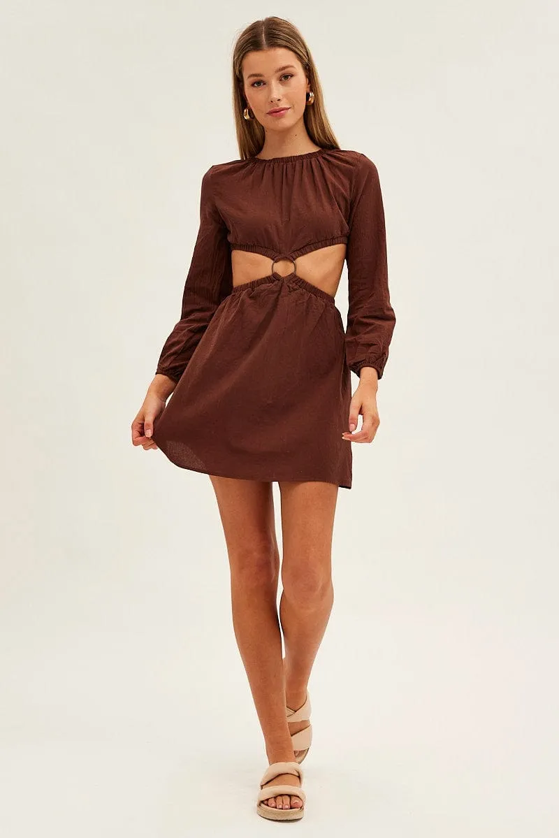 Brown Ring Detail Linen Dress AntiSnagTechnology Love Core