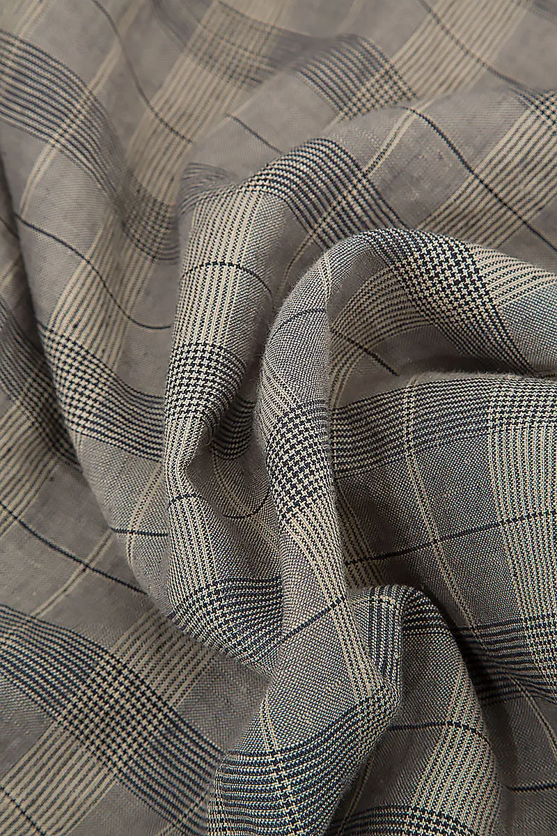 Buttoned Greige Check Linen Dress AntiPilling
