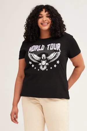 Black Short Sleeve Graphic T-shirt Chic Casual Wear