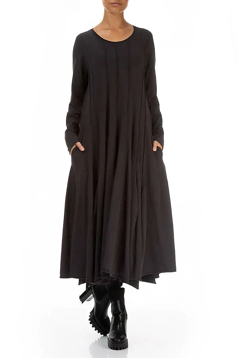 Love Core Flexible Material Flared Maxi Black Cotton Dress