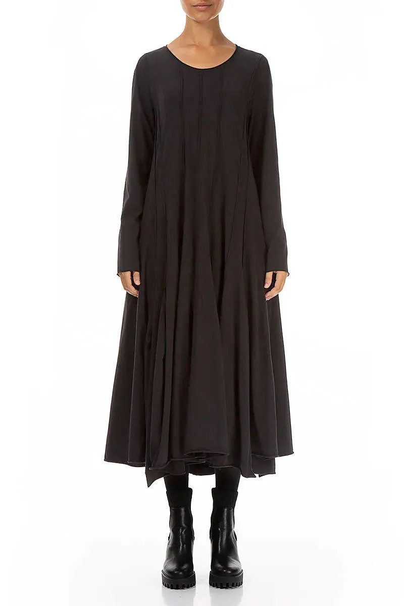 Loose Thread Flared Maxi Black Cotton Dress