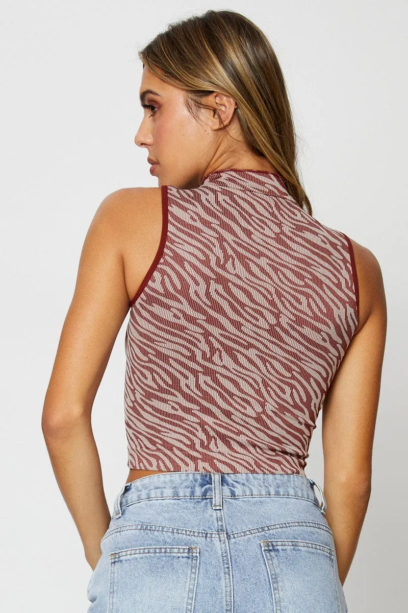 Print Tank Top Sleeveless Seamless Fresh Ease Casual Blouse
