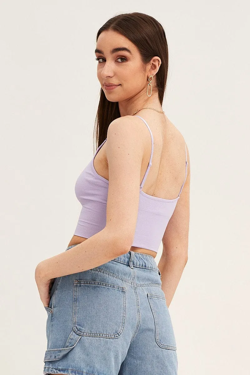 StaticResistantLining Purple Crop Singlet Top Seamless