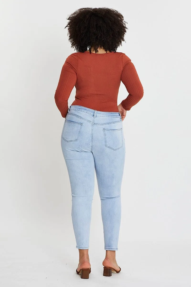 Daily Attire Blue High Rise Knee Distress Denim Skinny Jeans