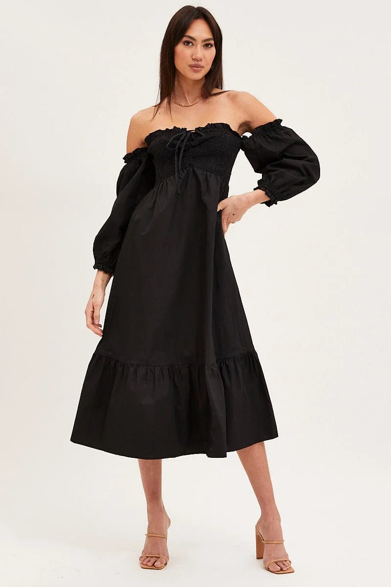 Black Dress Off Shoulder Maxi Deep V