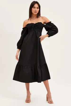 Black Dress Off Shoulder Maxi Deep V