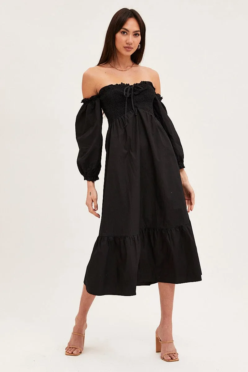 Black Dress Off Shoulder Maxi Cotton Shade Breezy resort maxi