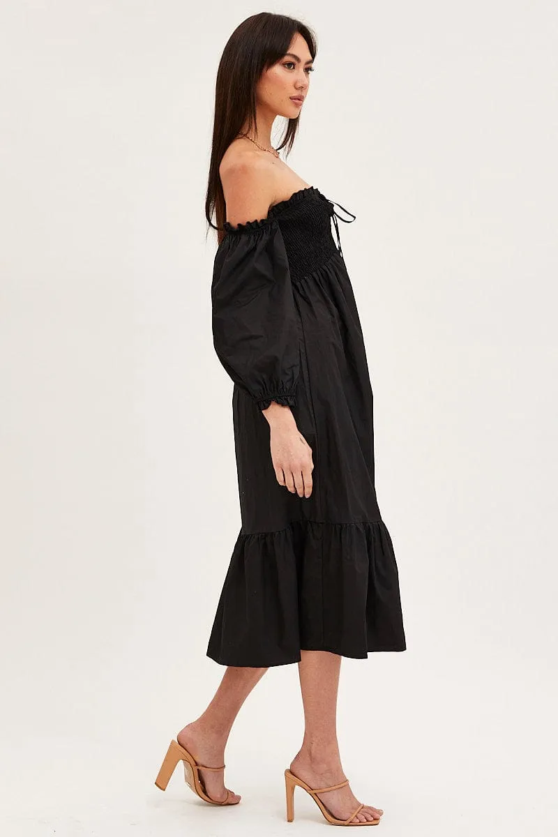 Black Dress Off Shoulder Maxi Weave Glow Art Soul