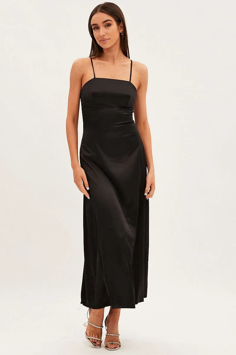 Black Satin Straight Maxi Dress Meadow Air Its versatile length ensures it can be worn for a variety of occasions from casual to formal