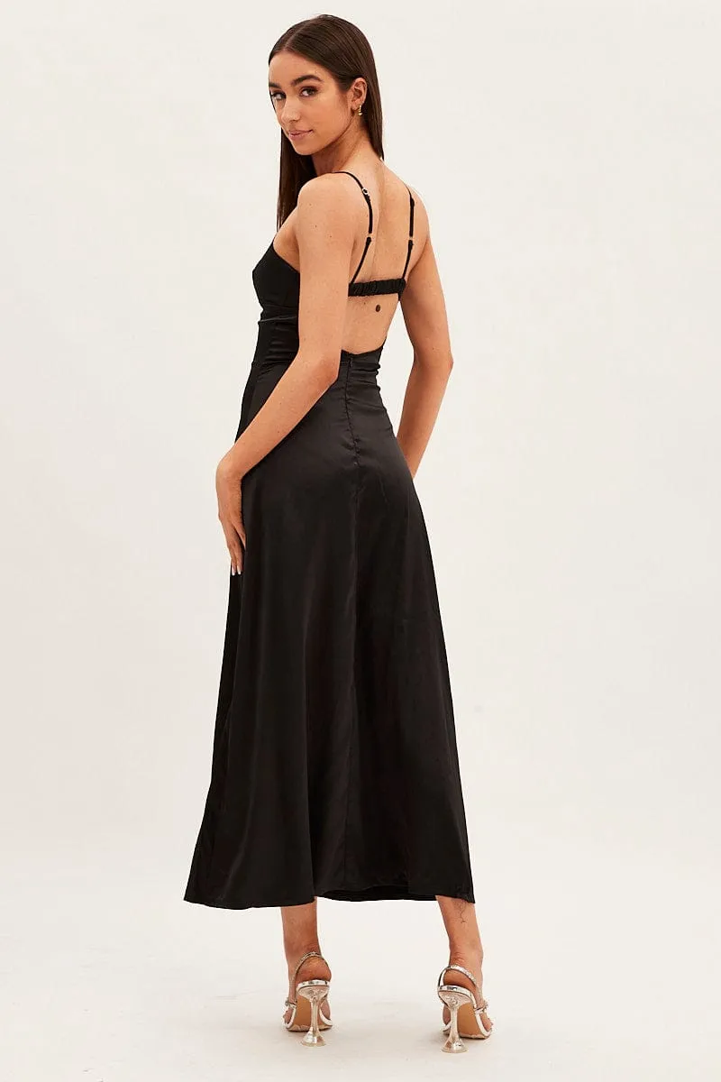 Black Satin Straight Maxi Dress Sophisticated summer attire Marina Scene
