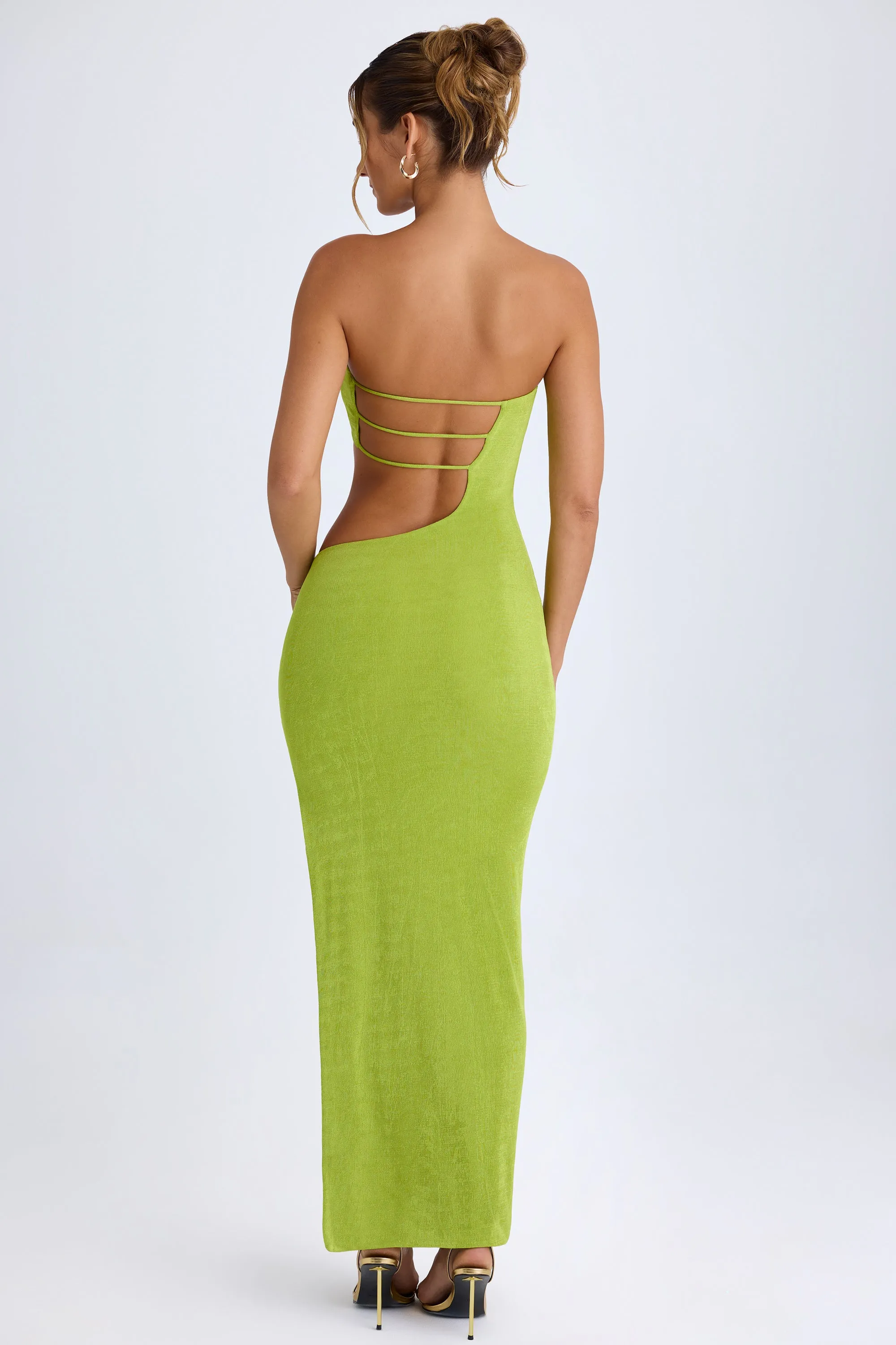 Cut-Out Bandeau Maxi Dress in Pear Green Ivory Glow Maple Lane