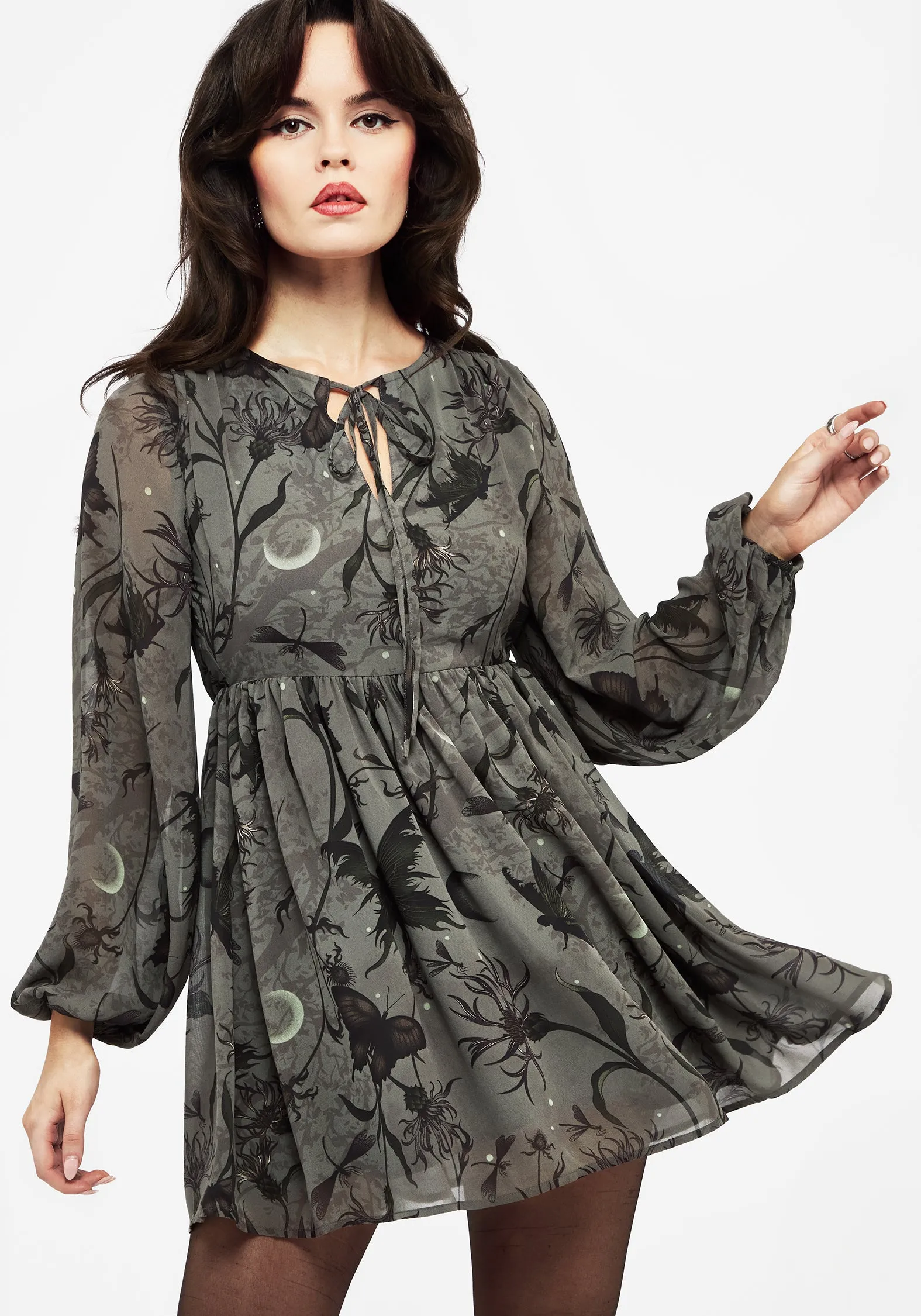 Double Layered Hem Light Soft Gloriana Floral Print Chiffon Mini Dress
