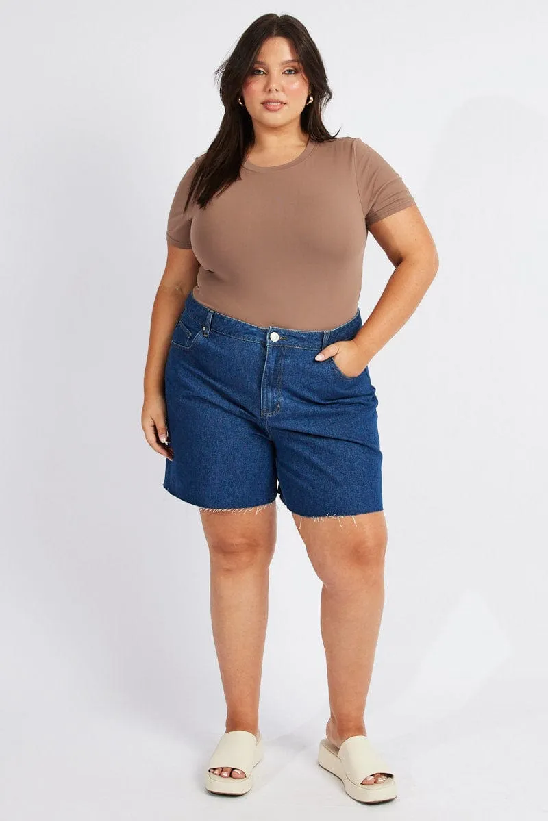 Durable Stitching QuickRelease Closures Brown Bodysuit Short Sleeve Crew Neck Supersoft