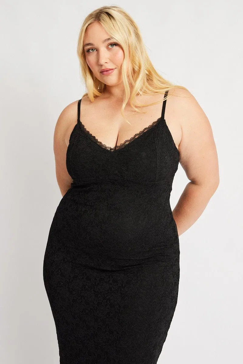 Black Lace Bodycon Midi Dress Italian Flair All-season midi