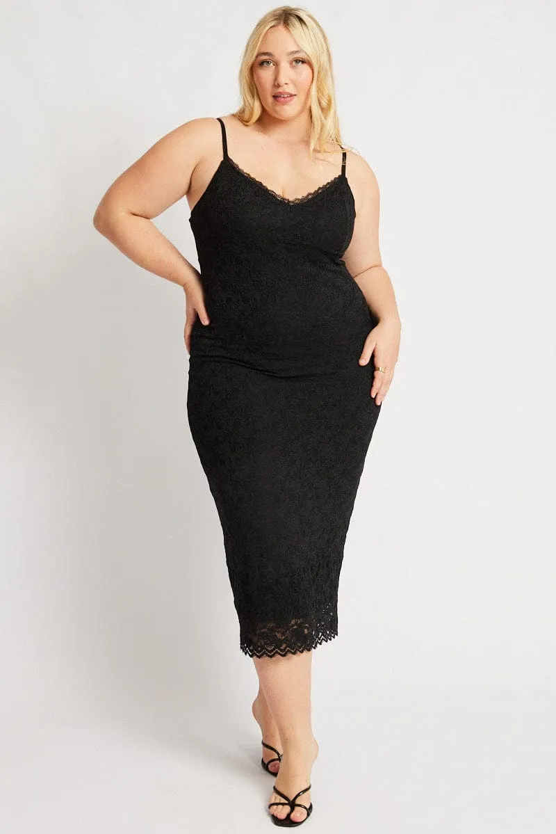 Black Lace Bodycon Midi Dress Body Confident Flattering Shape