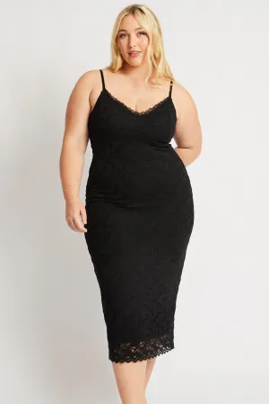 Dress for warm weather Casual Style Black Lace Bodycon Midi Dress