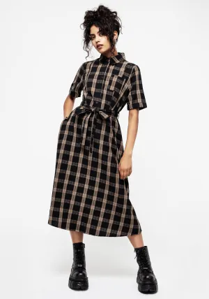 Bazaar Lane Rogue Check Cotton Midi Shirt Dress