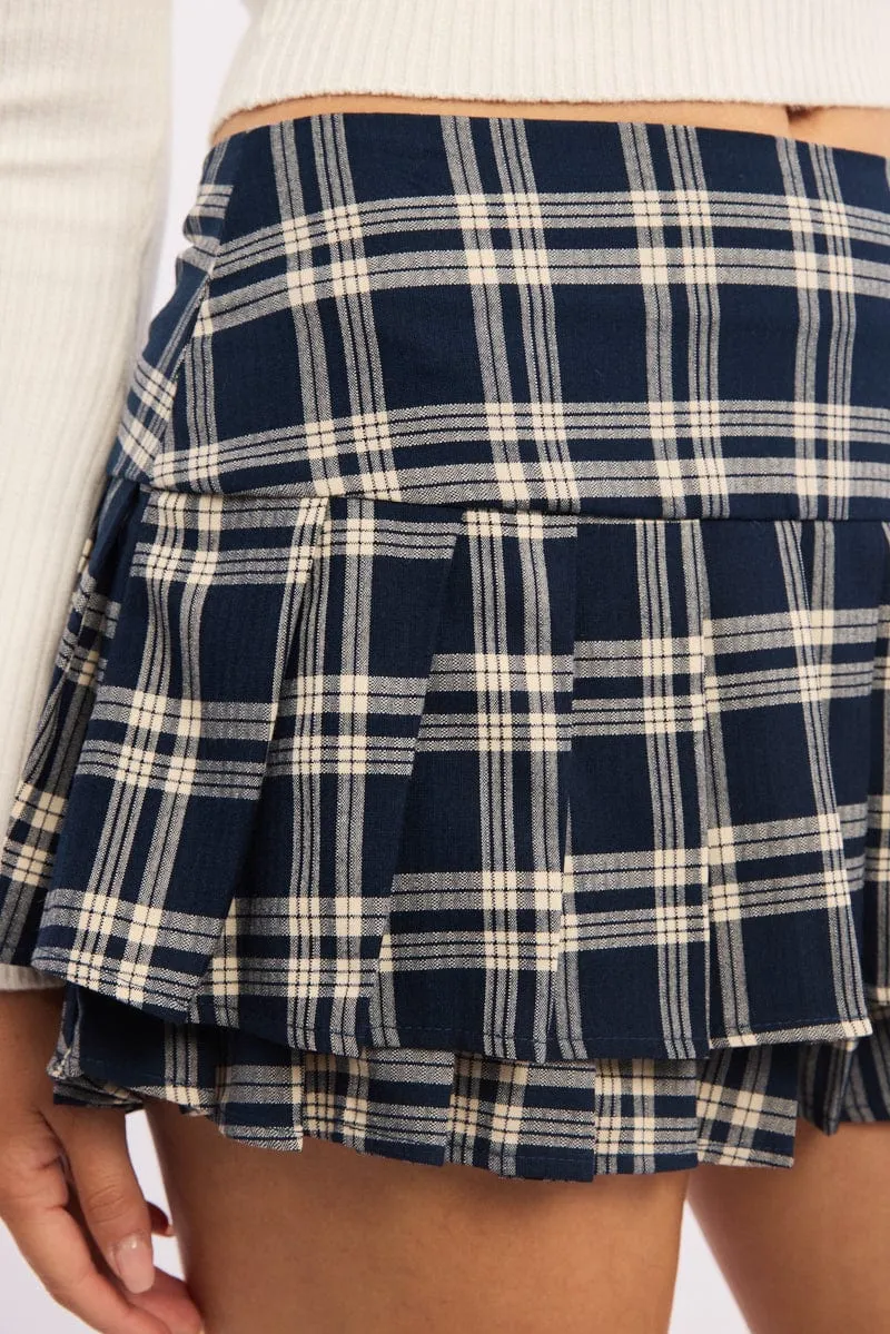 Chill Vibe Blue Check Skort Mini Skirt