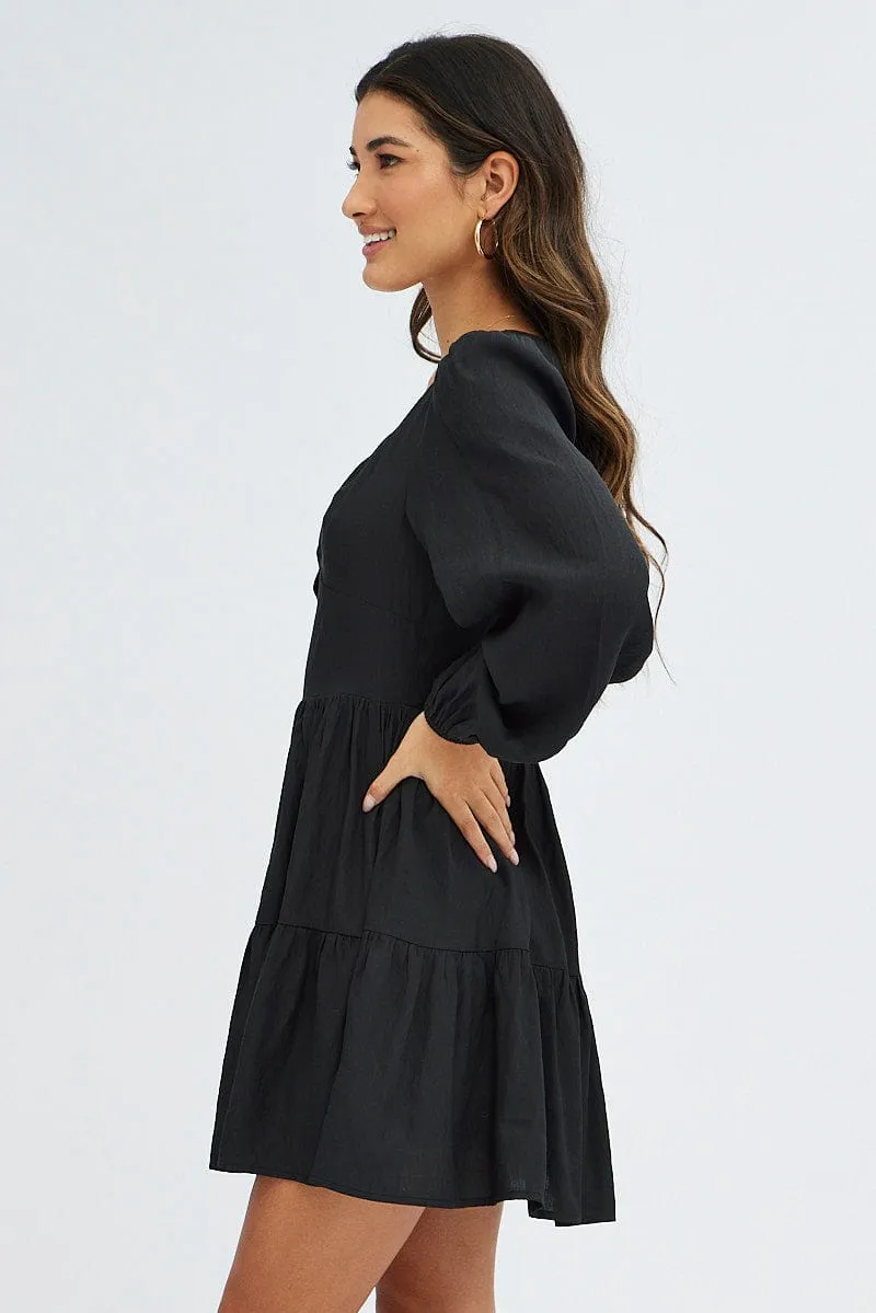 Red Flash Black Fit And Flare Dress Long Sleeve Mini
