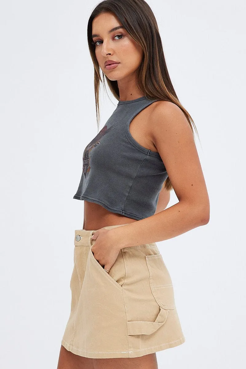 Beige Mirco Mini Skirt Mid-Rise A-Line Cargo Water resistant coating Airy Look