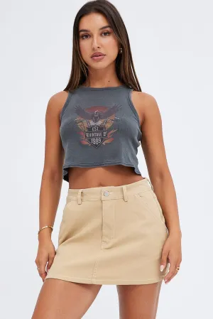 Beige Mirco Mini Skirt Mid-Rise A-Line Cargo Fresh Fit