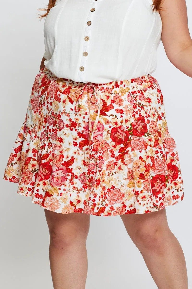 Creative Look Light Flow Floral Print Mini Skater Skirt Elastic Waist