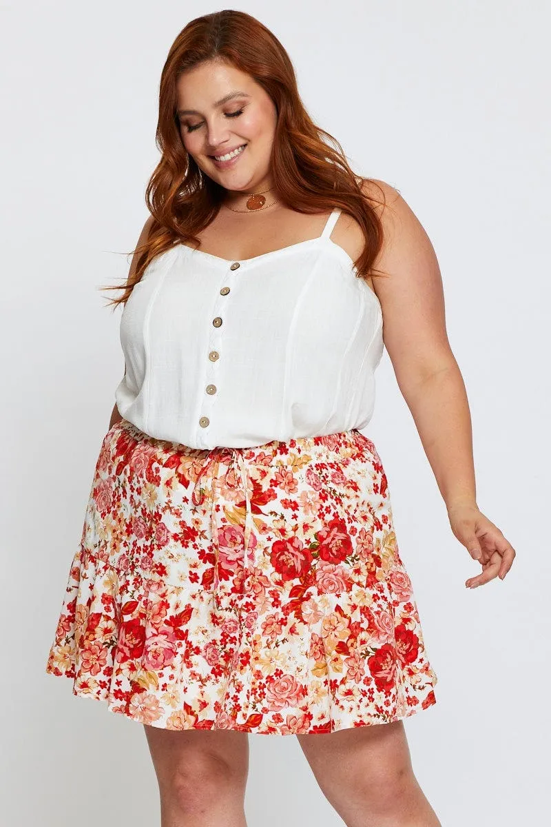 Floral Print Mini Skater Skirt Elastic Waist Comfort First