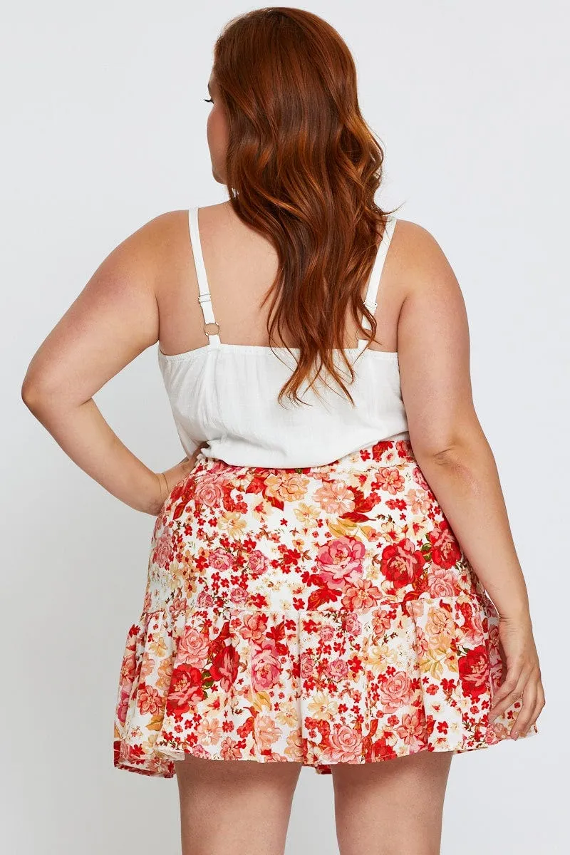 Everyday Line Subtle Look Floral Print Mini Skater Skirt Elastic Waist
