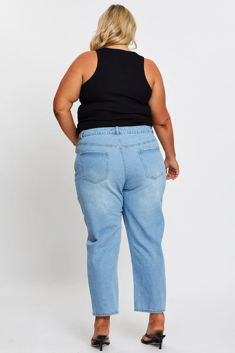 Modern Minimalist Creative Look Bold Earthy Blue High Rise Straight Denim Jeans