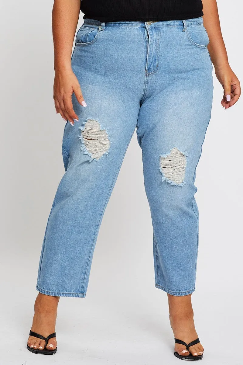 Blue High Rise Straight Denim Jeans Weekend Ready