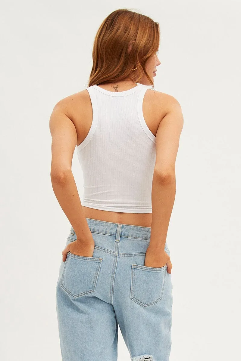 Move Fast White Tank Top Round Neck Digital Print