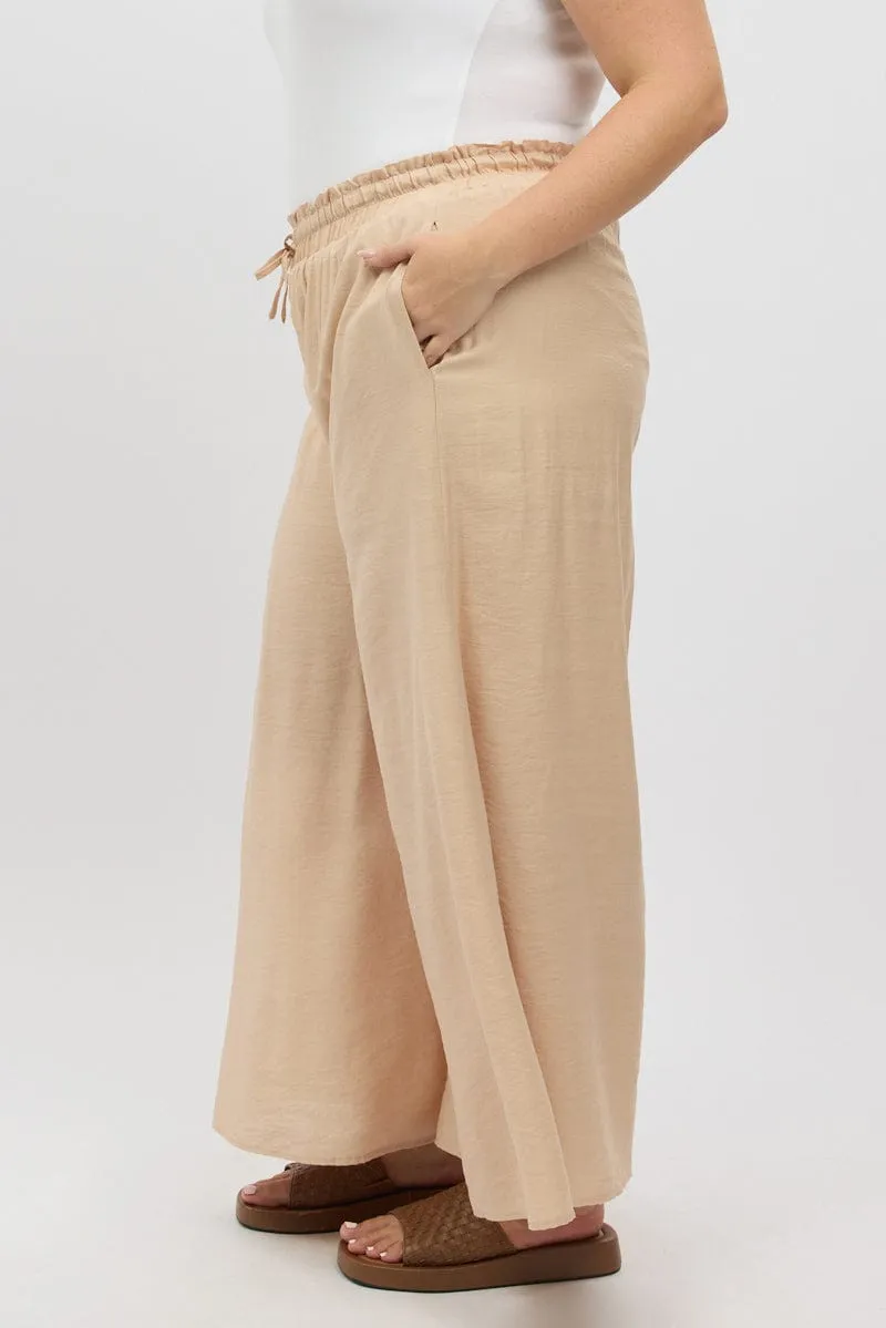 Hypoallergenic fabric Beige Paperbag Waist Very Wide Leg Pants