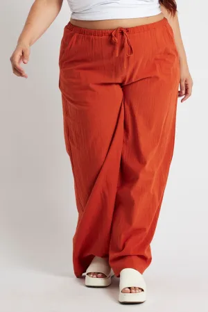 Adjustable Waist Everyday Essential Brown Wide Leg Pants High Rise