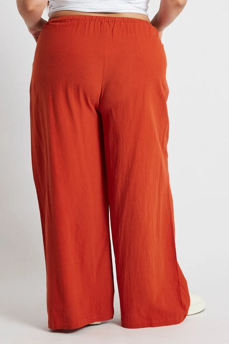 Multi Pocket Configuration Brown Wide Leg Pants High Rise