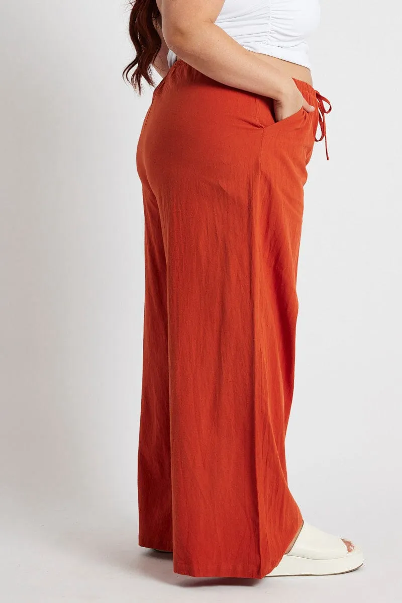 Trendy Style Non Restrictive Cut Brown Wide Leg Pants High Rise