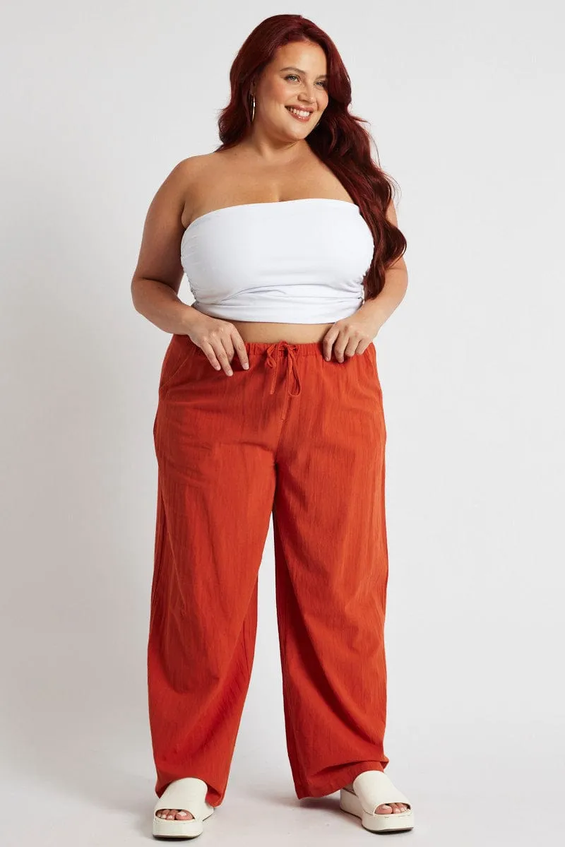 OrganicCotton Casual Wear Brown Wide Leg Pants High Rise
