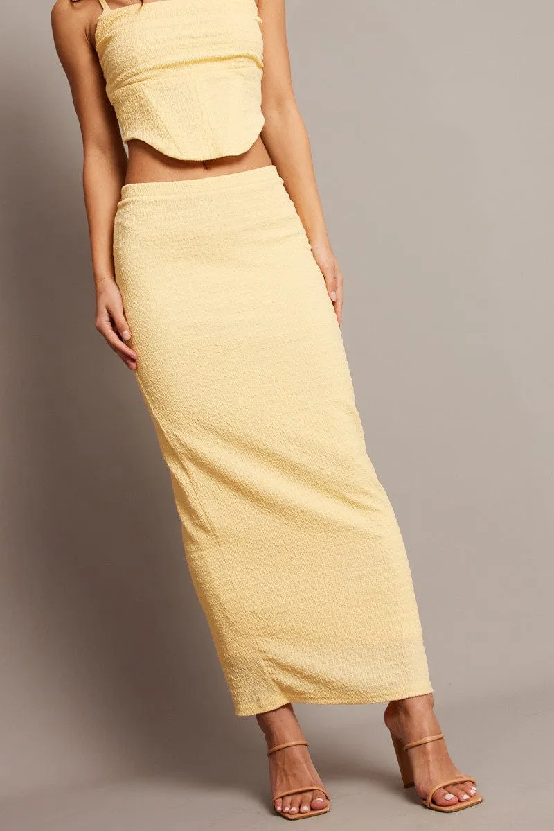 Light Edge Yellow Midi Skirt High Rise Textured Jersey