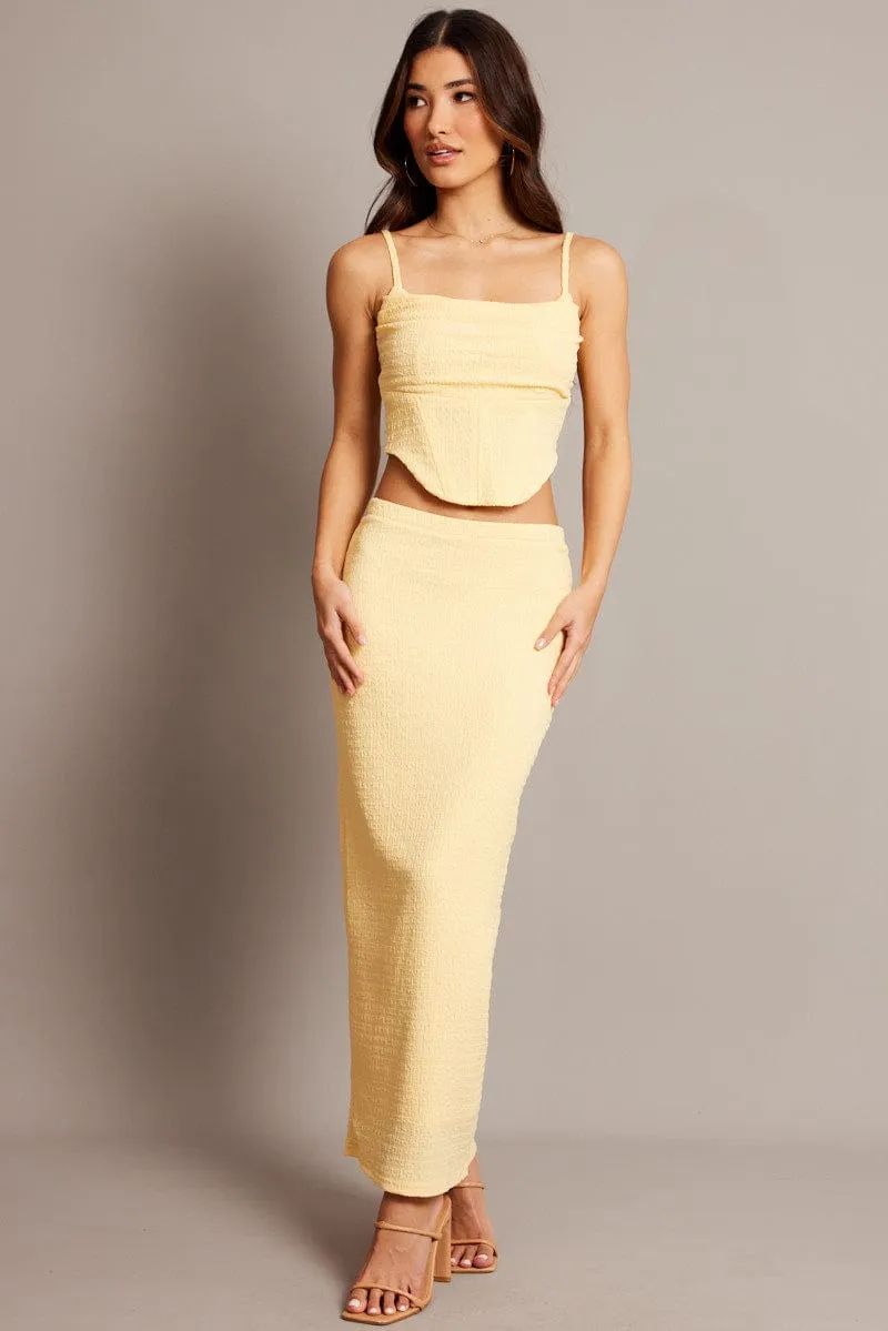 Sustainable Yellow Midi Skirt High Rise Textured Jersey