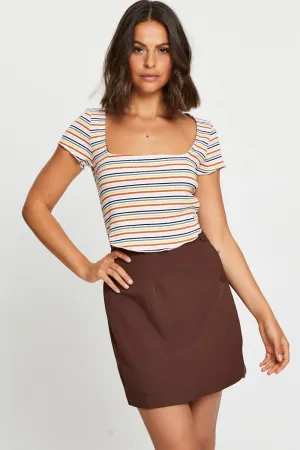 Brown High Waist Linen Front Slit Cozy Vibes