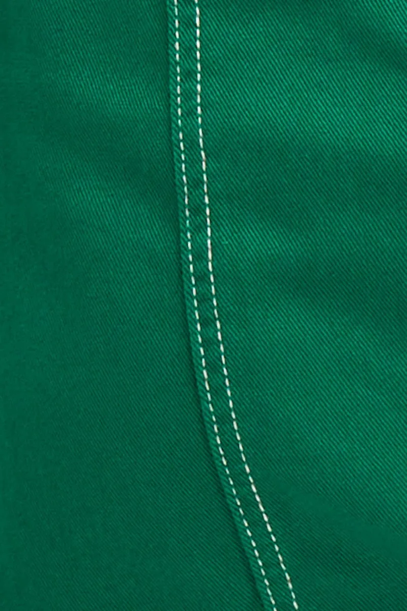 Green Contrast Stitch Mini Skirt Stylish Finish Coordinated Set