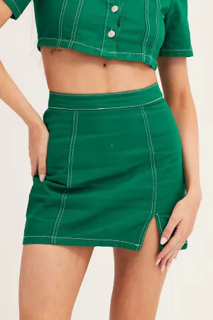 Green Contrast Stitch Mini Skirt Texture Shot
