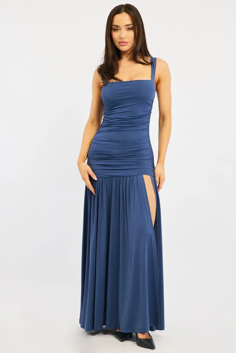 Blue Maxi Dress Front Split Boho Spirit Garden View