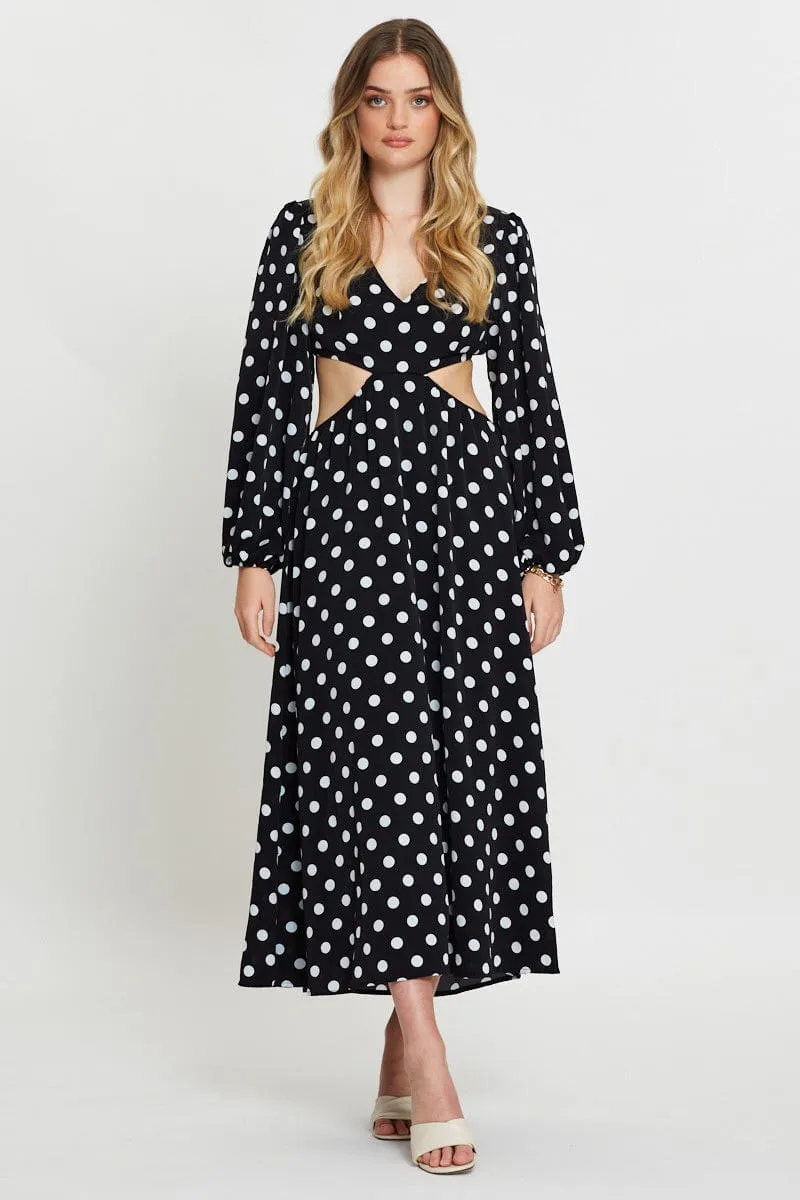 Polka Dot Max Dress Long Sleeve Morning Mist With its flowy design this dress drapes beautifully for a sophisticated look